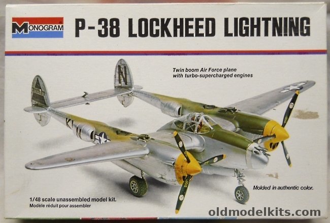 Monogram 1/48 P-38 Lockheed Lightning - P-38L / P-38M 2 Seat Night Fighter / P-38J / F-5 - White Box Issue, 6848 plastic model kit